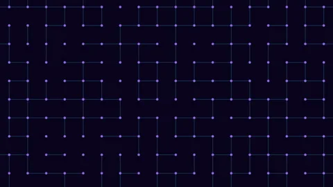 Dynamic blue dot network grid of connected dots on black background Stock Footage 281905504