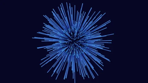 Dynamic blue explosion vibrant 3d lines radiating from central point Stock Footage 275589352