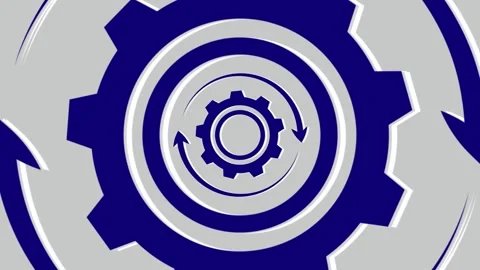 Dynamic blue gears rotating in center with circular arrow motion on gray ba.. Stock Footage 333220655