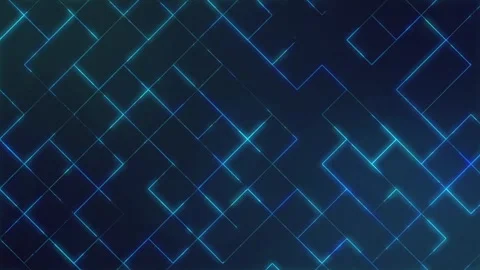Dynamic Blue Geometric Grid of Glowing Neon Technology Patterns in Darkness Stock Footage 341374764