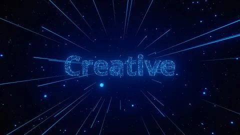 Dynamic Blue Light Rays Radiate Around the Word Creative in a Dark Space Setting Stock Illustration