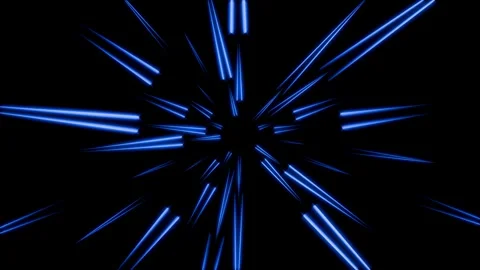 Dynamic blue light rays radiating from a central point in an abstract setting Stock Footage 296042742