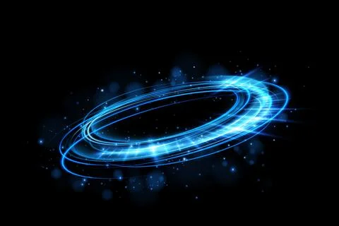 Dynamic Blue Light Rings against a Black Background Create Stunning Visual Stock Illustration