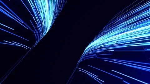 Dynamic blue light trails flow through a dark space, creating a futuristic Stock Footage 314464872