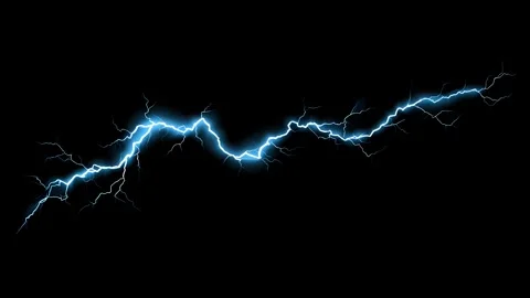 Dynamic blue lightning bolt strikes on black background Stock Footage 315127311