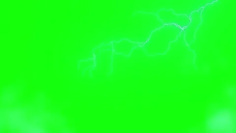 Dynamic blue lightning bolts striking against vibrant green screen background Video stock 343805288