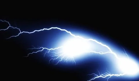 Dynamic blue lightning strike across a dark background, representing energy.. Stock Illustration