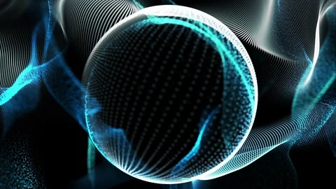Dynamic blue lines and particles in motion on a sphere surface Video stock 106670769