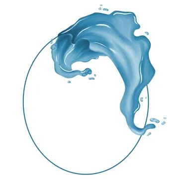Dynamic blue liquid splash forming an artistic circle shape, symbolizing flui Stock Illustration