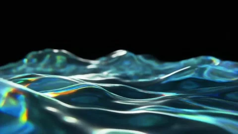 Dynamic blue liquid waves with iridescent sheen on black background 動画素材 338189515