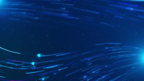 Dynamic blue motion arrow streaks curved neon lines, glowing particle dust, and Stock Footage 340548106