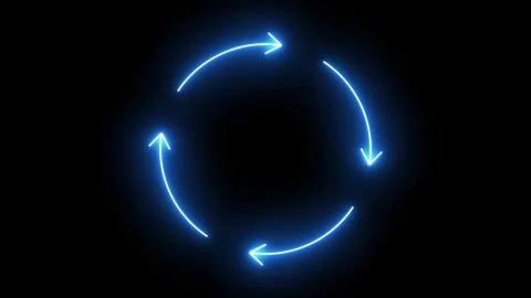 Dynamic blue neon arrows forming a circular refresh symbol rotating clockwi.. Stock Footage 345150907