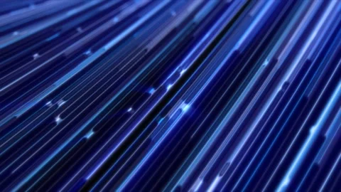 Dynamic blue parallel lines and glowing particles flowing in a fast, stream.. Video stock 312235938