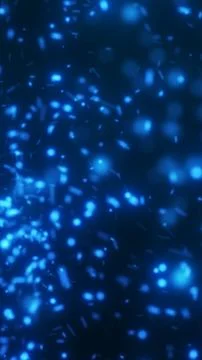 Dynamic blue particles floating in dark space, creating an abstract motion .. Stock Illustration