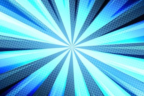 Dynamic Blue Radial Speed Lines Background with Comic Halftone Dots 스톡 일러스트