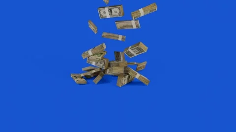 Dynamic Blue screen transition flowing dollar bills Stock Footage 303485316