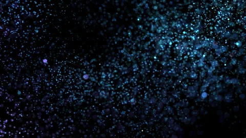 Dynamic blue shimmering particles randomly float in dark space Stock Footage 266792622