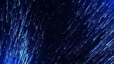 Dynamic blue streaks of light and glowing particles fly through a dark space Stock Footage 313278142