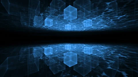 Dynamic Blue Translucent Cubical Horizon with Plasma Clouds Stock Footage 58461360