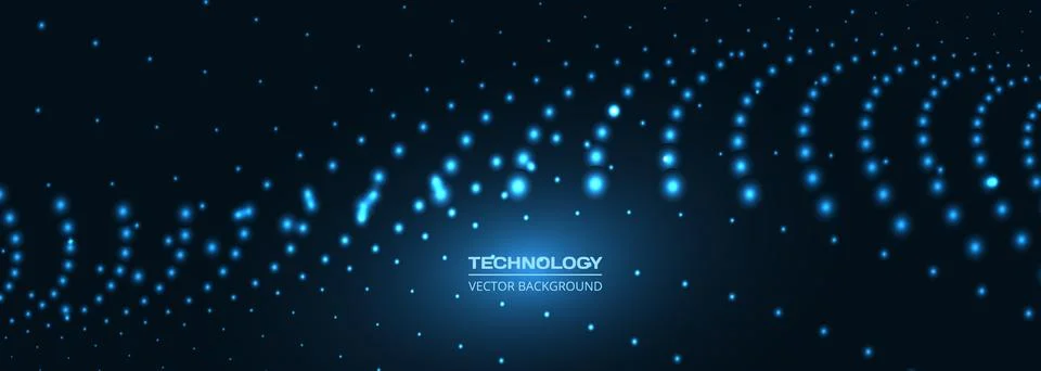 Dynamic blue wave technology abstract background, flowing lines of bright Stock Illustration