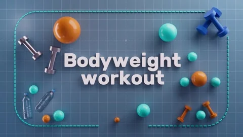 Dynamic bodyweight workout scene showcasing colorful fitness equipment on a grid Stock-Footage 323917860