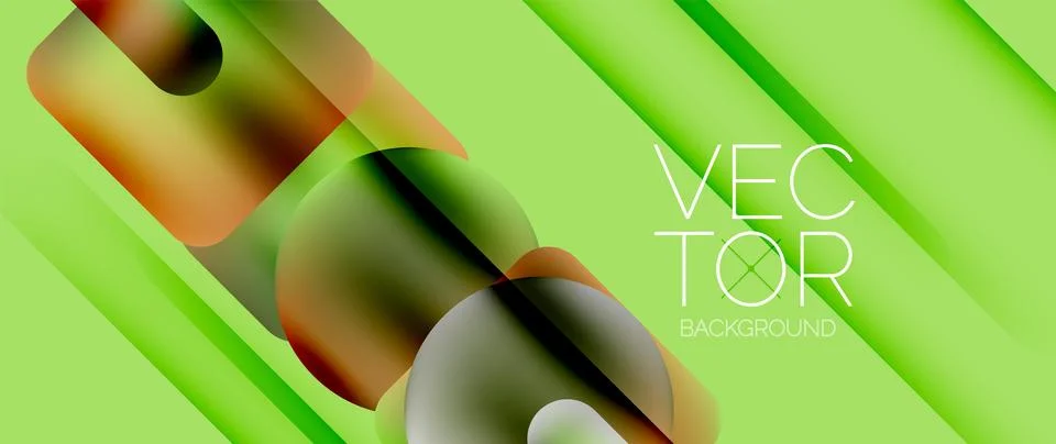 Dynamic bright colorful geometric elements with fluid gradients, lights, shadows Stock Illustration