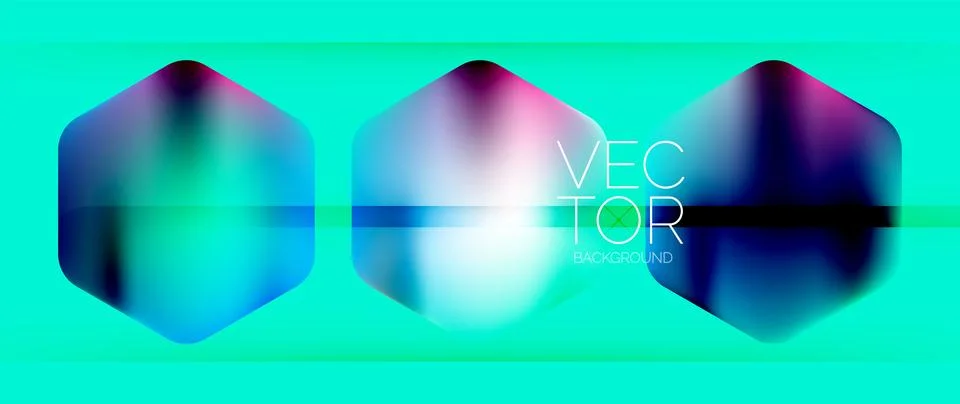 Dynamic bright colorful geometric elements with fluid gradients, lights, shadows Stock-Illustration