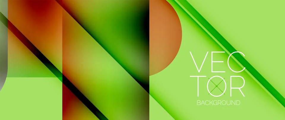 Dynamic bright colorful geometric elements with fluid gradients, lights, shadows Stock Illustration