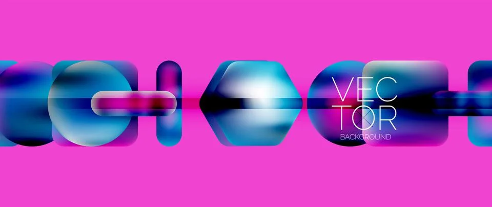 Dynamic bright colorful geometric elements with fluid gradients, lights, shadows Stock Illustration