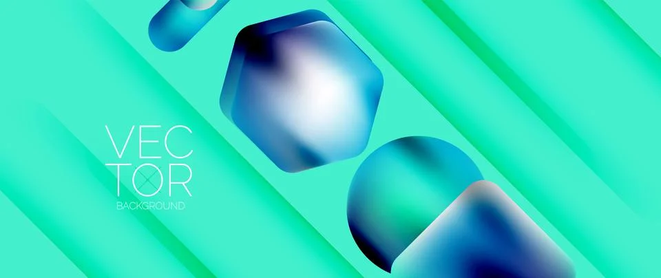 Dynamic bright colorful geometric elements with fluid gradients, lights, shadows Stock Illustration