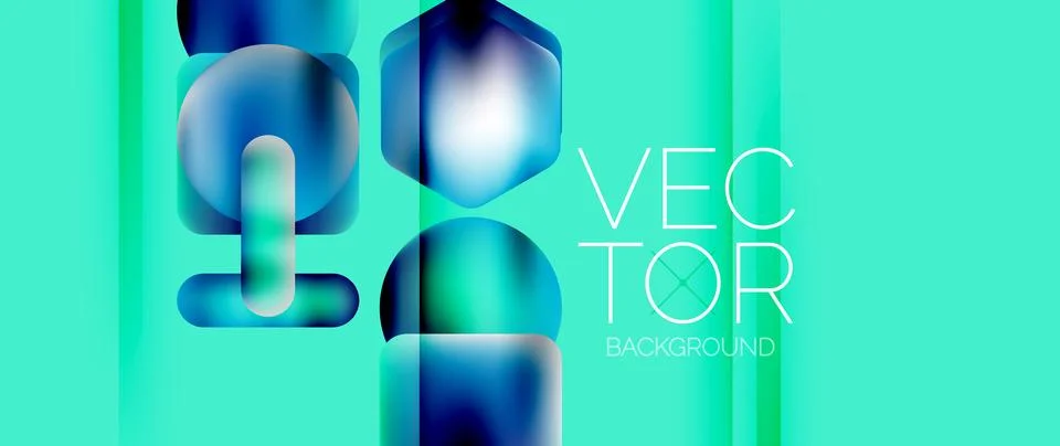 Dynamic bright colorful geometric elements with fluid gradients, lights, shadows Stockillustratie