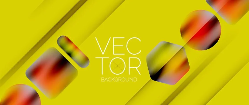 Dynamic bright colorful geometric elements with fluid gradients, lights, shadows Stockillustratie