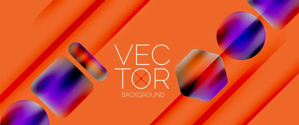 Dynamic bright colorful geometric elements with fluid gradients, lights, shadows Stockillustratie