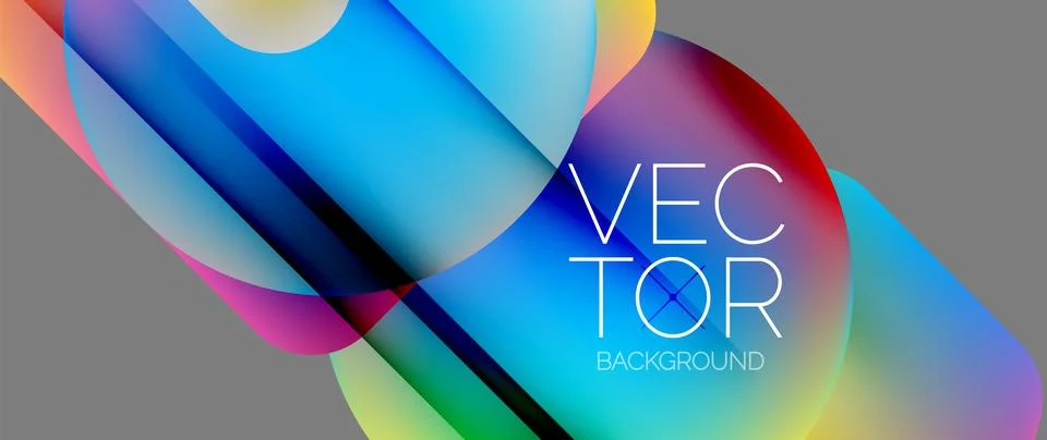 Dynamic bright colorful geometric elements with fluid gradients, lights, shadows Stock-Illustration