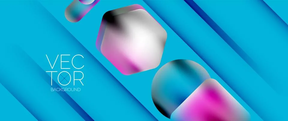 Dynamic bright colorful geometric elements with fluid gradients, lights, shadows イラスト素材