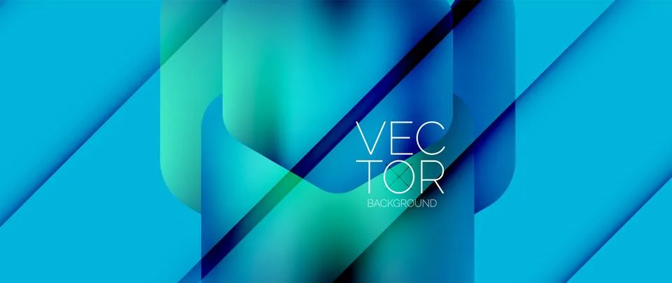 Dynamic bright colorful geometric elements with fluid gradients, lights, shadows Stock-Illustration