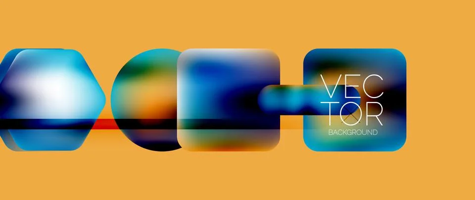 Dynamic bright colorful geometric elements with fluid gradients, lights, shadows Stock-Illustration