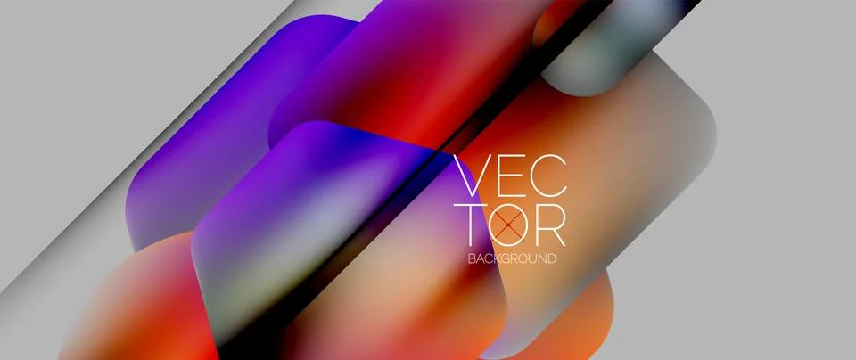 Dynamic bright colorful geometric elements with fluid gradients, lights, shadows Stock Illustration