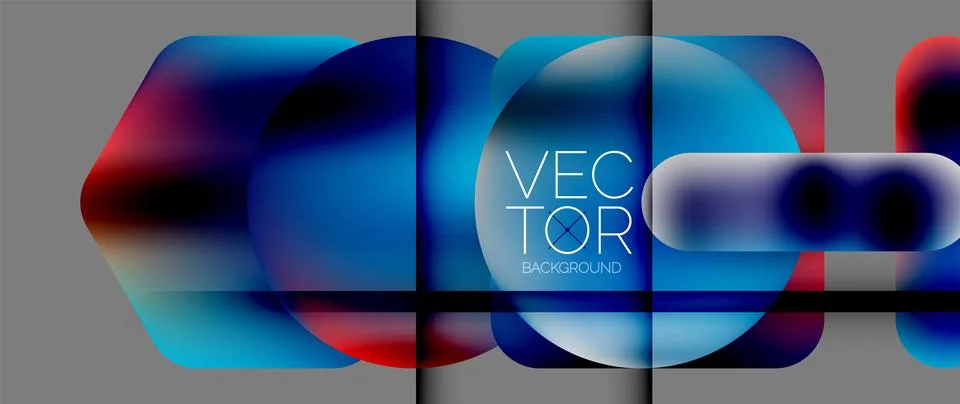Dynamic bright colorful geometric elements with fluid gradients, lights, shadows Stock Illustration