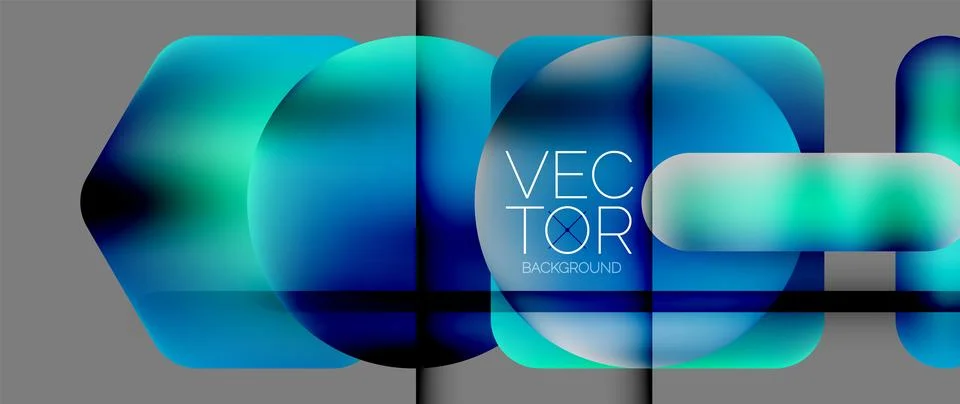 Dynamic bright colorful geometric elements with fluid gradients, lights, shadows Stockillustratie