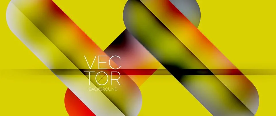 Dynamic bright colorful geometric elements with fluid gradients, lights, shadows Stock-Illustration