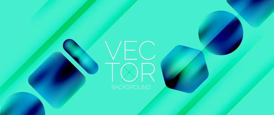 Dynamic bright colorful geometric elements with fluid gradients, lights, shadows Stock Illustration