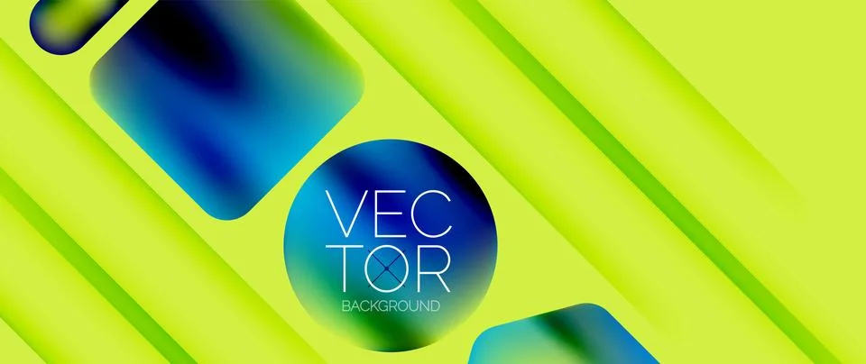 Dynamic bright colorful geometric elements with fluid gradients, lights, shadows Stock-Illustration