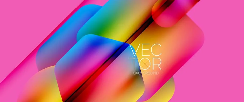 Dynamic bright colorful geometric elements with fluid gradients, lights, shadows Stockillustratie