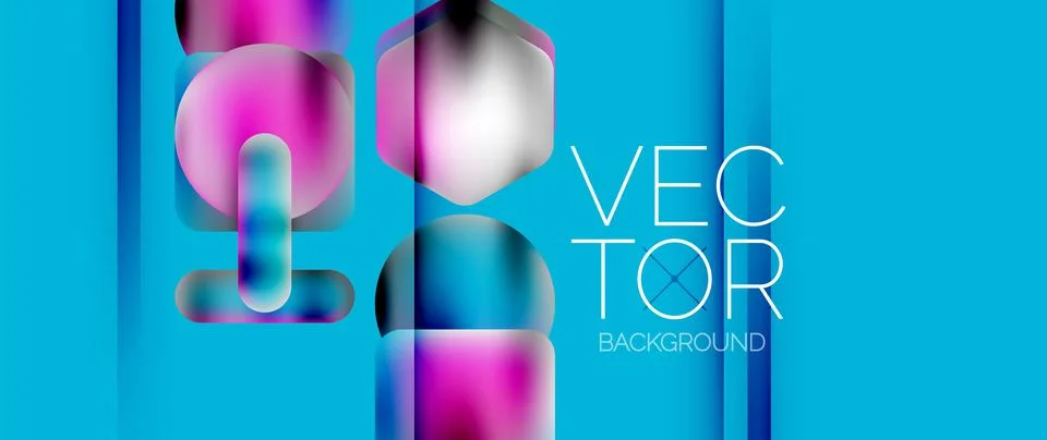 Dynamic bright colorful geometric elements with fluid gradients, lights, shadows Illustrazione stock