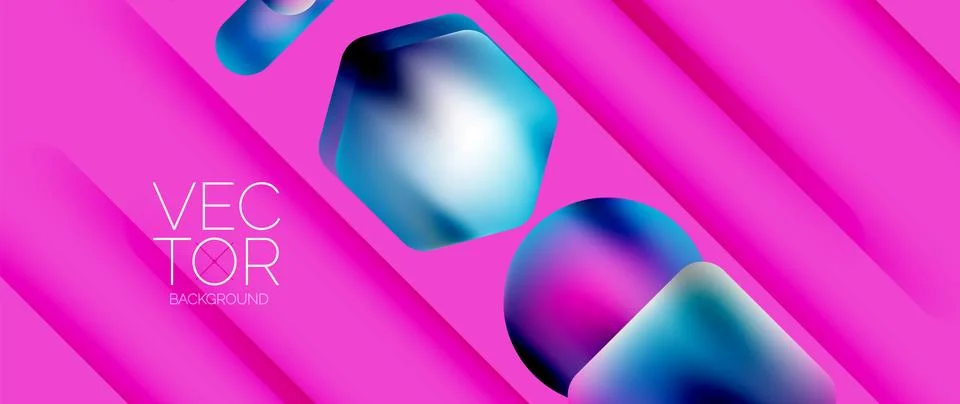 Dynamic bright colorful geometric elements with fluid gradients, lights, shadows Stockillustratie