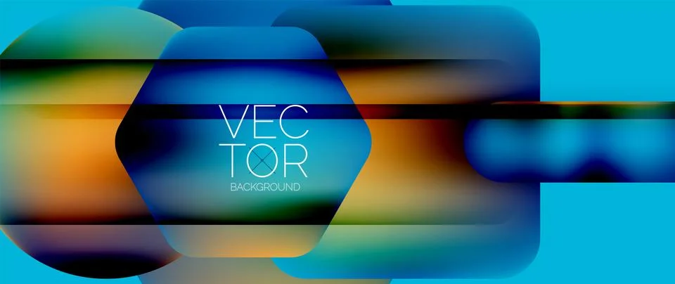 Dynamic bright colorful geometric elements with fluid gradients, lights, shadows Ilustración de archivo