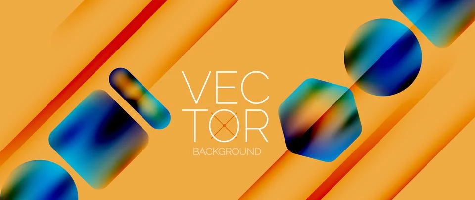 Dynamic bright colorful geometric elements with fluid gradients, lights, shadows Stock-Illustration
