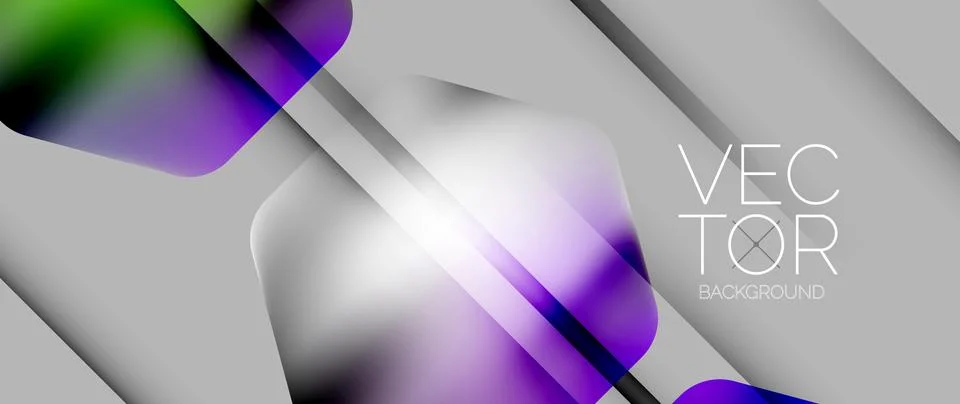 Dynamic bright colorful geometric elements with fluid gradients, lights, shadows Stock Illustration
