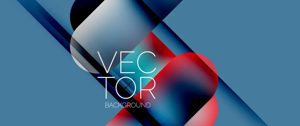Dynamic bright colorful geometric elements with fluid gradients, lights, shadows Stockillustratie